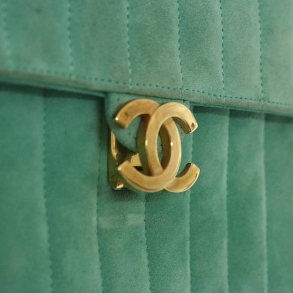 CHANEL Hand Bag Suede Green CC Auth 68731A - Picture 10 of 16